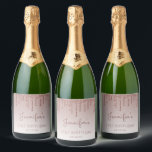 Girly Rose Gold Glitter Drip 21st Birthday Party Sparkling Wine Label<br><div class="desc">These chic,  girly 21st birthday sparkling wine bottle labels feature a sparkly rose gold faux glitter drip border and rose gold ombre background. Personalise them with her name in dark rose handwriting script,  with her birthday and date below in sans serif font.</div>