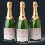 Girly Rose Gold Glitter Drip 21st Birthday Party Sparkling Wine Label<br><div class="desc">These chic,  girly 21st birthday sparkling wine bottle labels feature a sparkly rose gold faux glitter drip border and rose gold ombre background. Personalise them with her name in dark rose handwriting script,  with her birthday and date below in sans serif font.</div>