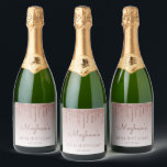Girly Rose Gold Glitter Drip 30th Birthday Party Sparkling Wine Label<br><div class="desc">These chic,  girly thirtieth birthday sparkling wine bottle labels feature a sparkly rose gold faux glitter drip border and rose gold ombre background. Personalise them with her name in dark rose handwriting script,  with her birthday and date below in sans serif font.</div>