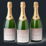 Girly Rose Gold Glitter Drip 30th Birthday Party Sparkling Wine Label<br><div class="desc">These chic,  girly thirtieth birthday sparkling wine bottle labels feature a sparkly rose gold faux glitter drip border and rose gold ombre background. Personalise them with her name in dark rose handwriting script,  with her birthday and date below in sans serif font.</div>