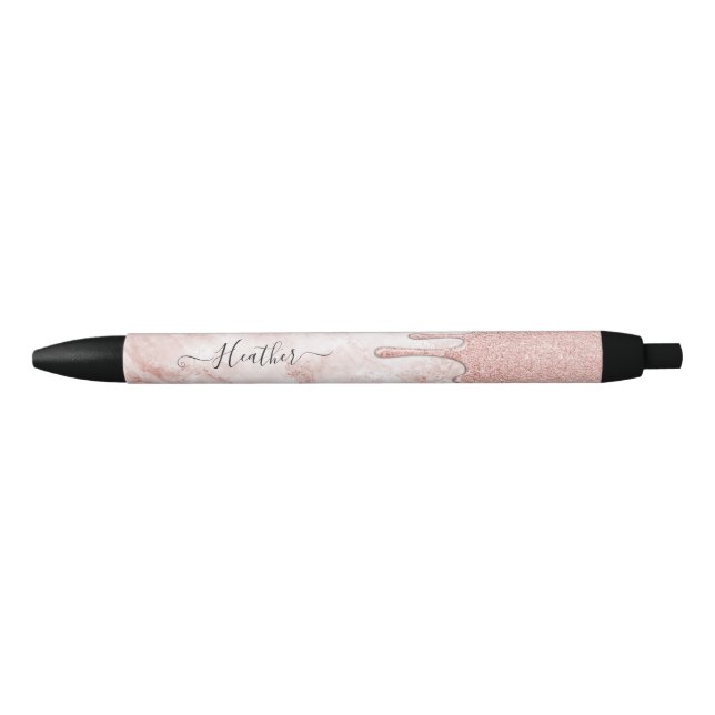 Girly Rose Gold Glitter Drips Black Ink Pen (Front)