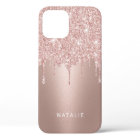 Girly Rose Gold Glitter Drips Custom Name
