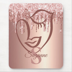 Girly Rose Gold Glitter Drips  Face Monogram Mouse Pad