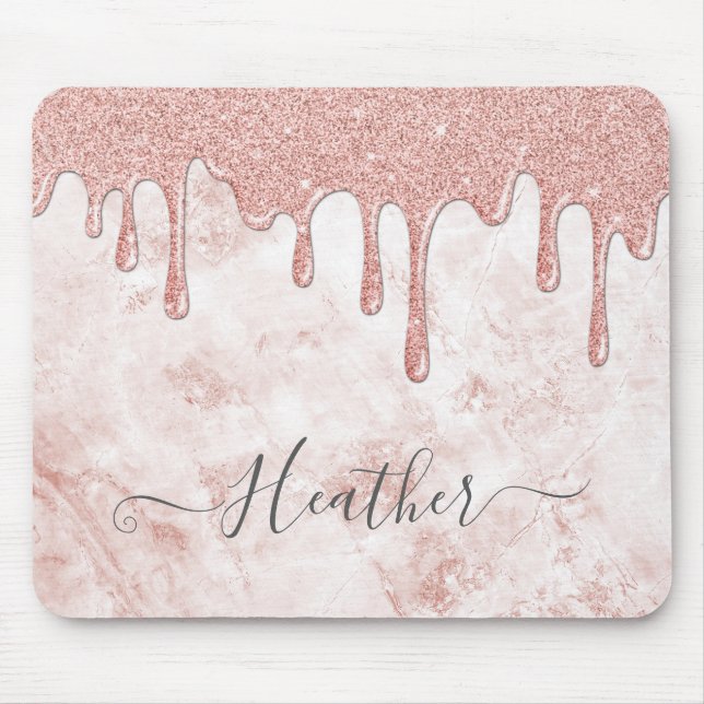 Girly Rose Gold Glitter Drips Mouse Pad (Front)