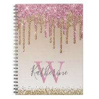 Girly Rose Gold Glitter Drips Ombre Monogram