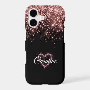 Girly Rose Gold Glitter Heart Monogram