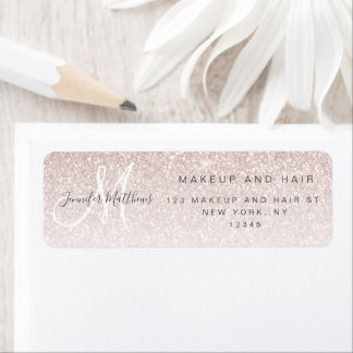 Girly Rose Gold Glitter Makeup Hair Salon Address Return Address Label