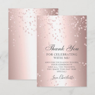 Girly rose gold glitter metallic sweet sixteen thank you card