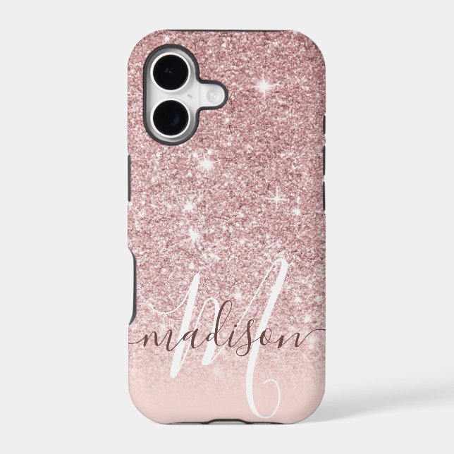 Girly Rose Gold Glitter Monogram Name (Back)