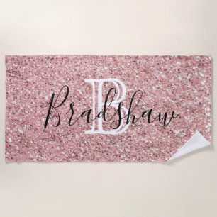 Girly Rose Gold Glitter Name  Beach Towel