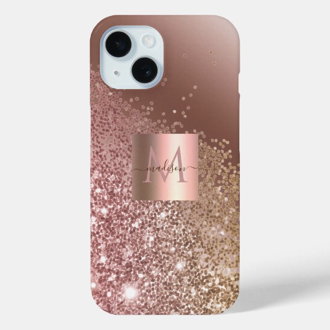 Girly Rose Gold Glitter Name Monogram Case-Mate iPhone Case (Back)