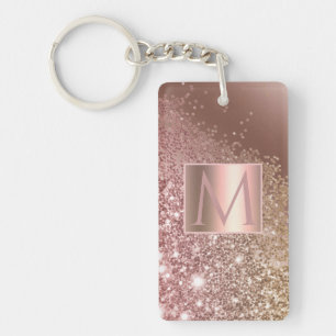 Girly Rose Gold Glitter Name Monogram Key Ring