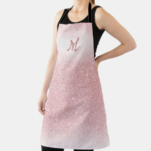 Girly Rose Gold Glitter Ombre Monogram Apron