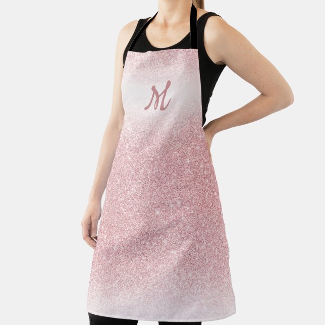 Girly Rose Gold Glitter Ombre Monogram Apron (Insitu)