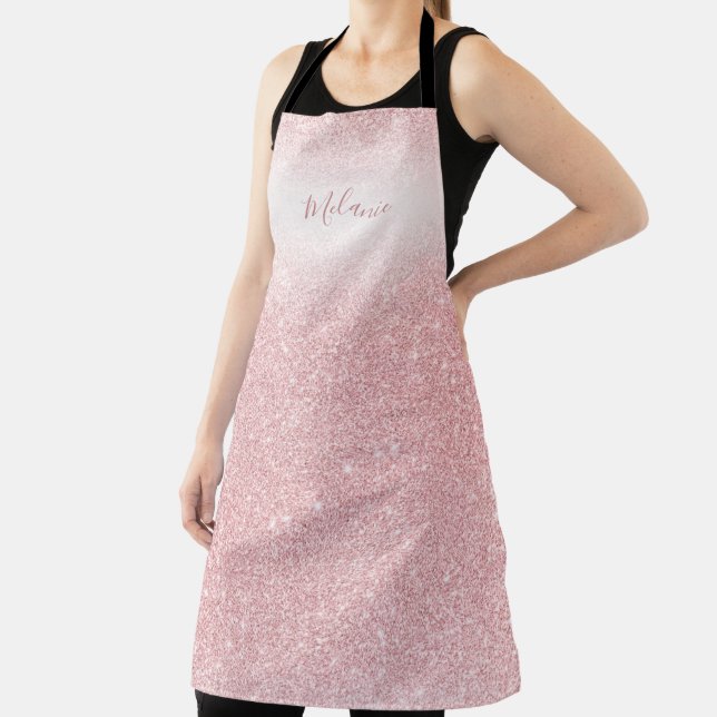 Girly Rose Gold Glitter Ombre Personalised Apron (Insitu)