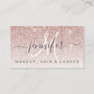 Girly Rose Gold Glitter Open COVID Makeup Hair Business Card