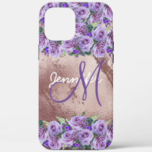 Girly Rose Gold Glitter Script Monogram  iPhone 12 Pro Max Case