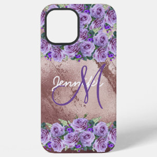Girly Rose Gold Glitter Script Monogram  iPhone 12 Pro Max Case