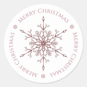 Girly Rose Gold Glitter Snowflake Merry Christmas Classic Round Sticker