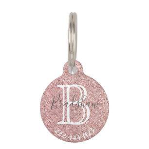 Girly Rose Gold Glitter Sparkles Monogram Name  Pet Tag
