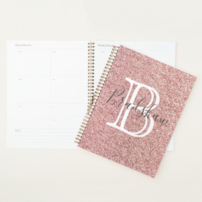 Girly Rose Gold Glitter Sparkles Monogram Name  Planner (Display)