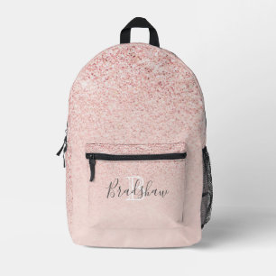 Girly Rose Gold Glitter Sparkles Monogram Name  Printed Backpack