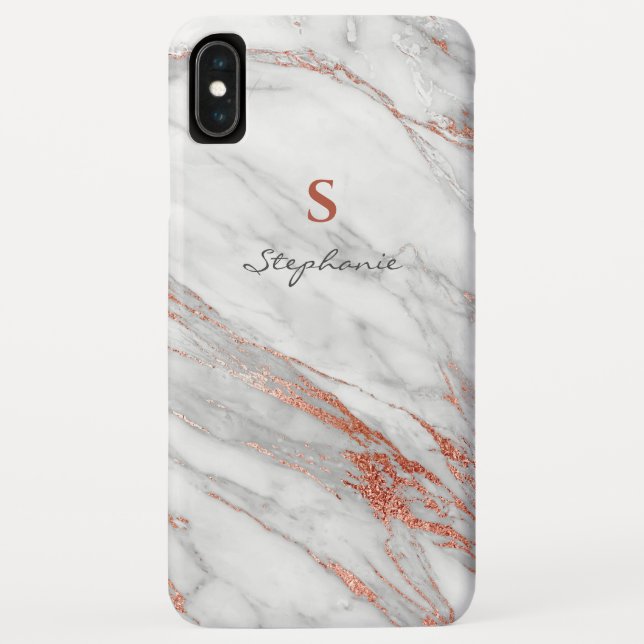 Girly Rose Gold Glitter & White Monogram Case-Mate iPhone Case (Back)