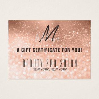Girly Rose Gold Glittery Monogram Gift Certificate