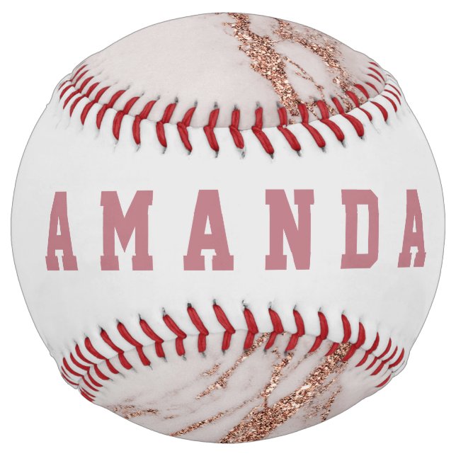 Girly Rose Gold Marble Texture Personalised Softball (Back)
