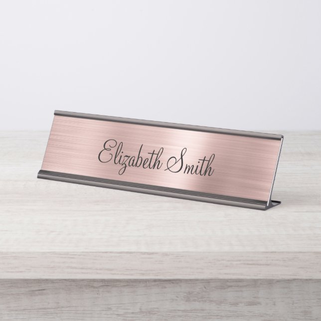 Girly Rose Gold Metallic Desk Name Plate (Front)