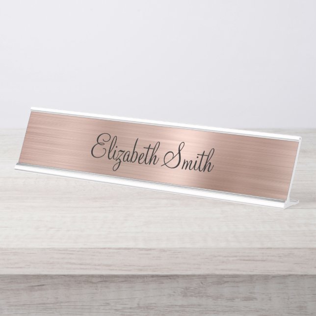 Girly Rose Gold Metallic Desk Name Plate (Front)