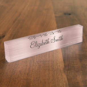 Girly Rose Gold Metallic Nameplate