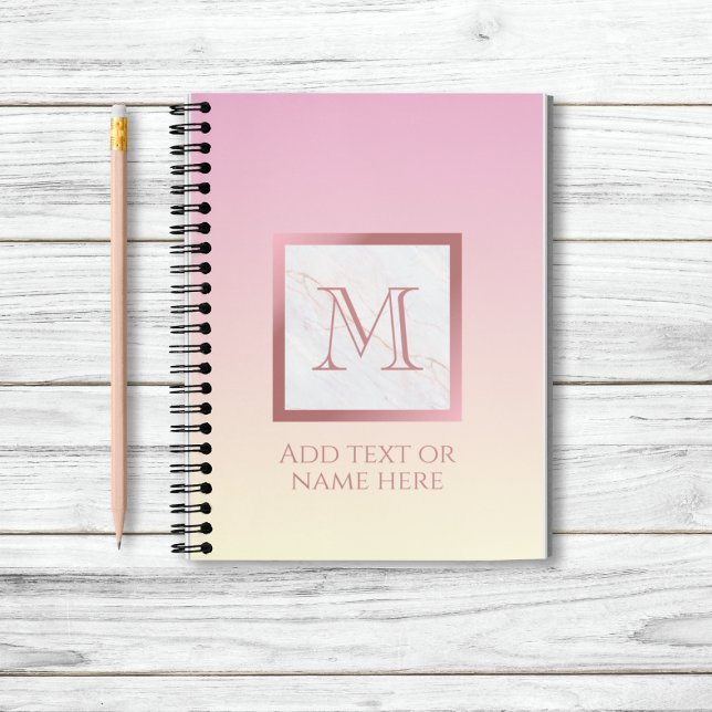 Girly Rose Gold Monogram Marble Pink Vanilla Ombre Notebook (Creator Uploaded)