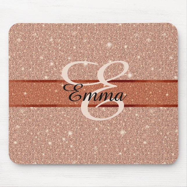 Girly Rose Gold Monogram Mouse Pad (Front)