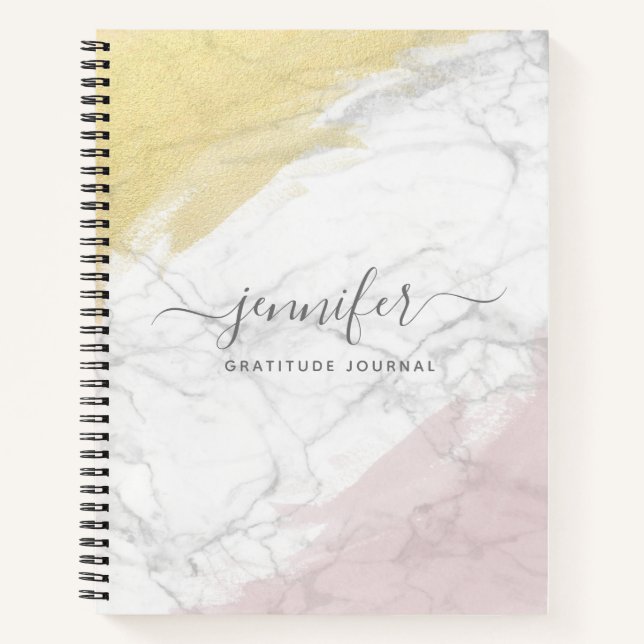 Girly Rose Gold Monogram Personalised Marble Notebook (Front)