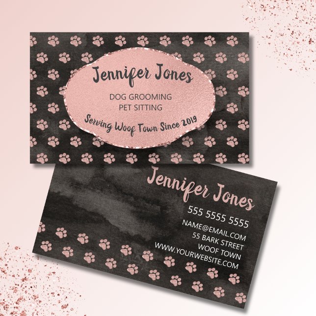 Girly Rose Gold Paw Prints Dog Grooming  Business Card (Creator Uploaded)