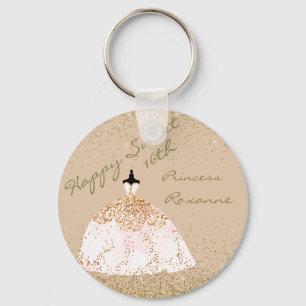 Girly Rose Gold Personalised Sweet 16th Birthday Key Ring