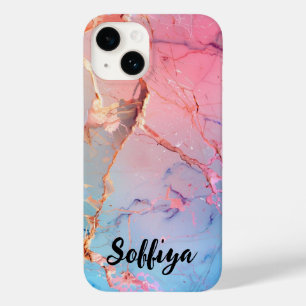 Girly Rose Gold Pink Agate Quartz Sparkle Monogram Case-Mate iPhone 14 Case