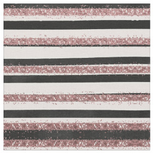 Girly Rose Gold Pink Black Glitter Stripes Pattern Fabric
