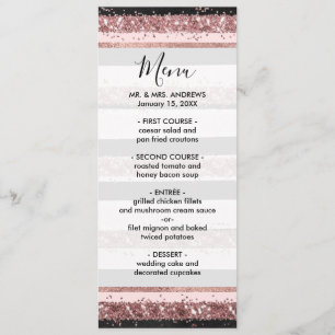 Girly Rose Gold Pink Black Glitter Stripes Pattern Menu