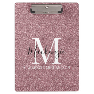 Girly Rose Gold Pink Glitter Monogram Name  Clipboard