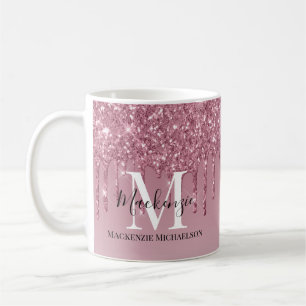 Girly Rose Gold Pink Glitter Monogram Name  Coffee Mug