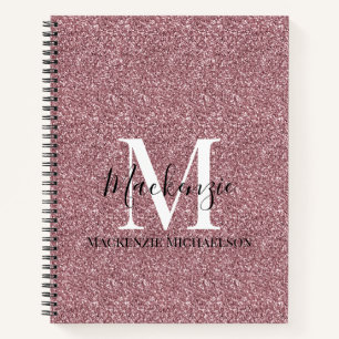 Girly Rose Gold Pink Glitter Monogram Name  Notebook