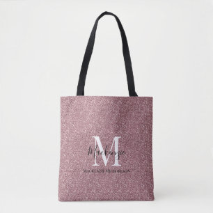 Girly Rose Gold Pink Glitter Monogram Name  Tote Bag