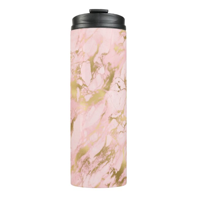 Girly Rose Gold Pink Marble Glitter Thermal Tumbler (Front)