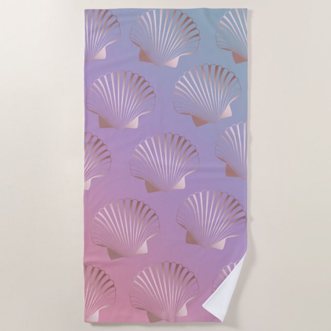 Girly rose gold seashell pattern colourful gradien beach towel (Front)