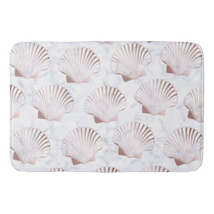 Girly rose gold seashell pattern & white marble bath mat