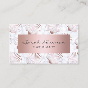Girly rose gold seashell pattern & white marble business card