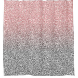 Girly Rose Gold Silver Glitter Ombre Design Shower Curtain