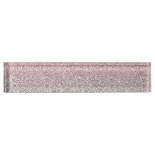 Girly Rose Gold & Silver Ombre Glitter Design Nameplate